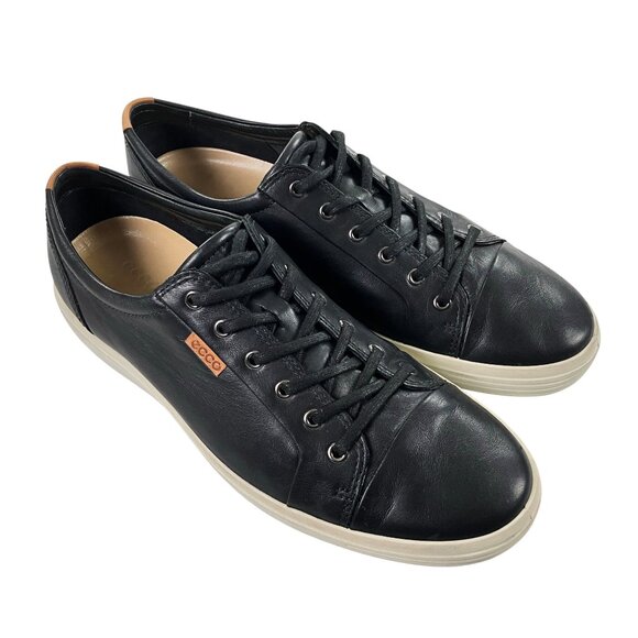 ECCO Sneakers Walking Shoes Mens Size 47 (US 13-13.5) Black Leather Lace Up - Picture 1 of 9